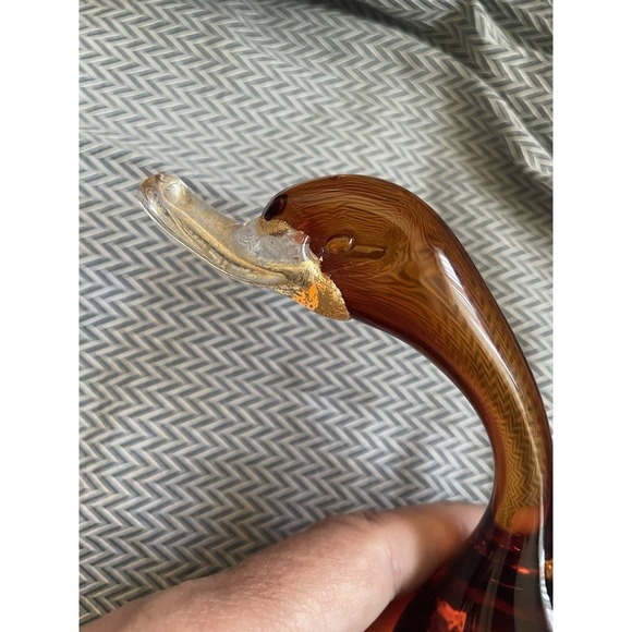 Vintage Murano Art Glass Duck 7.5"  Amber Glass - Picture 9 of 15